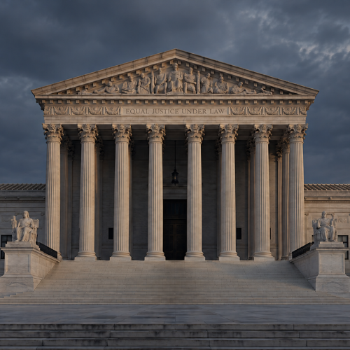 The U.S. Supreme Court facade beneath a slate-blue sky.