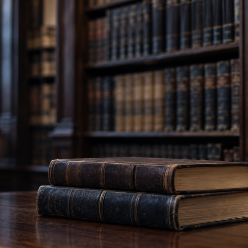Closed legal volumes in a quiet law library.